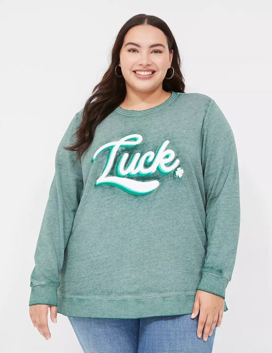 Green Lane Bryant Luck Graphic Women Sweatshirts | FEW9187JL