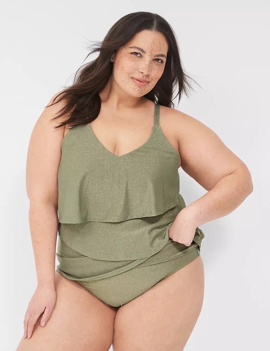 Green Lane Bryant Lurex Foldover-Waist Swim Women Briefs | DBK4447GT