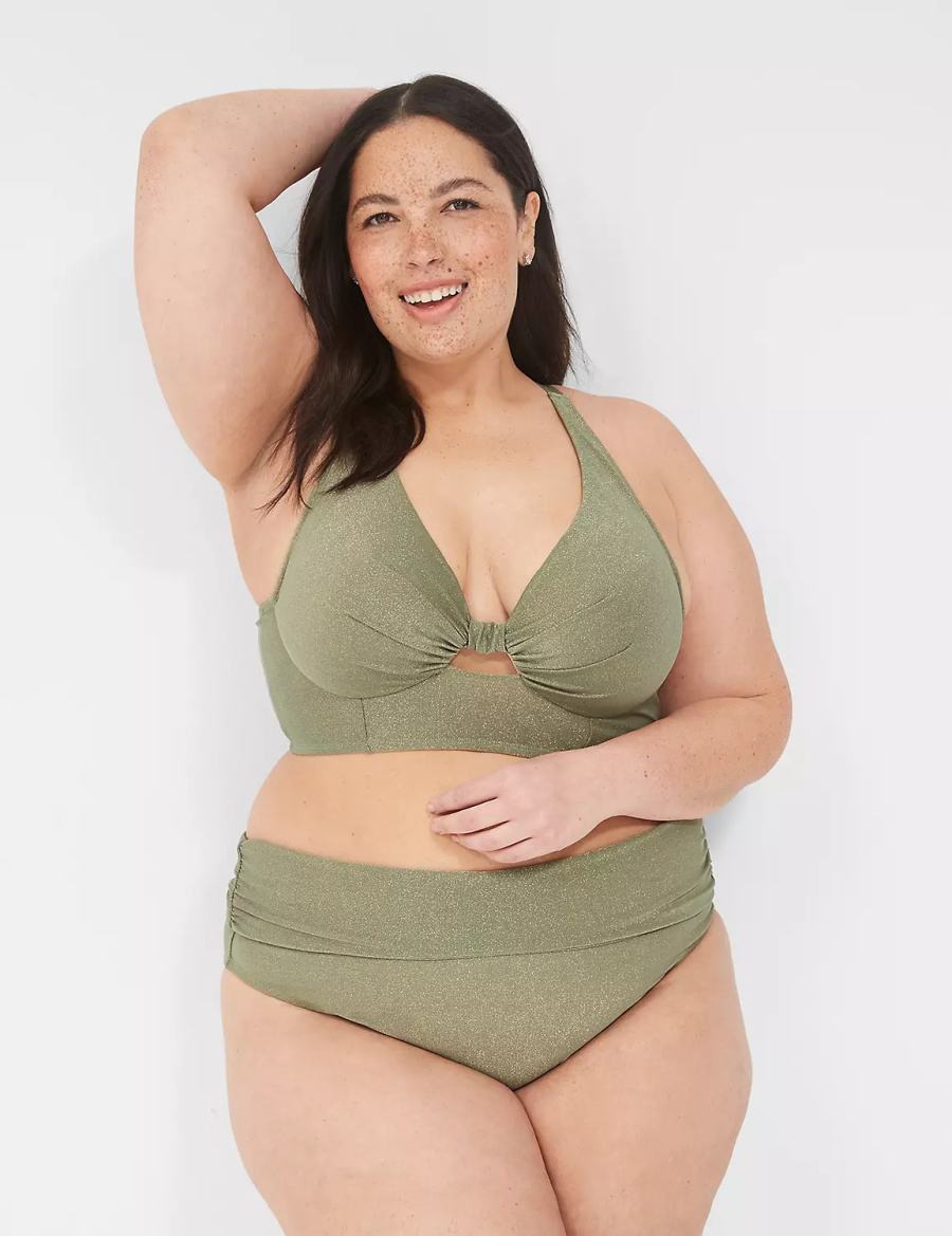 Green Lane Bryant Lurex Foldover-Waist Swim Women Briefs | DBK4447GT