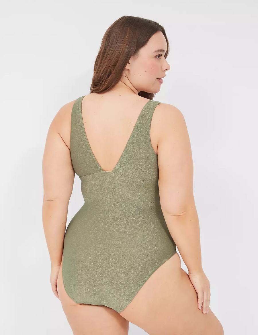 Green Lane Bryant Lurex No-Wire Plunge One-Piece Women Swimsuits | HJP5862XB