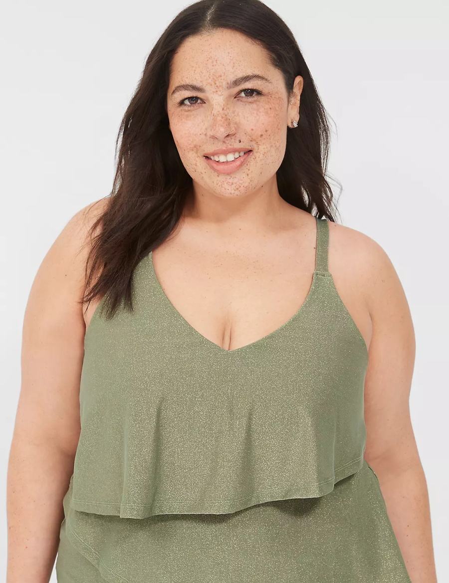 Green Lane Bryant Lurex No-Wire Three-Tier Tankini Women Bikini Top | ZBA7874CH