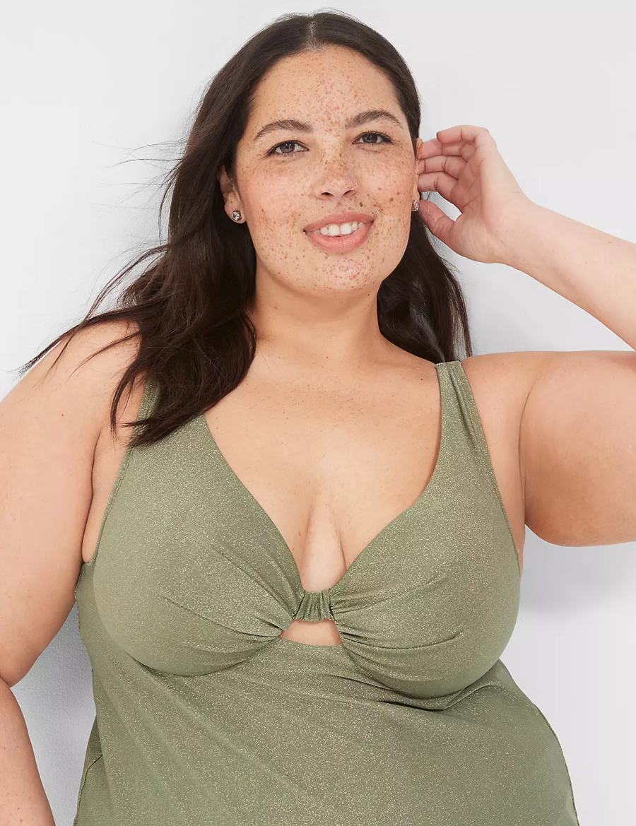 Green Lane Bryant Lurex Underwire Knot-Front Tankini Women Bikini Top | HTP6827CX