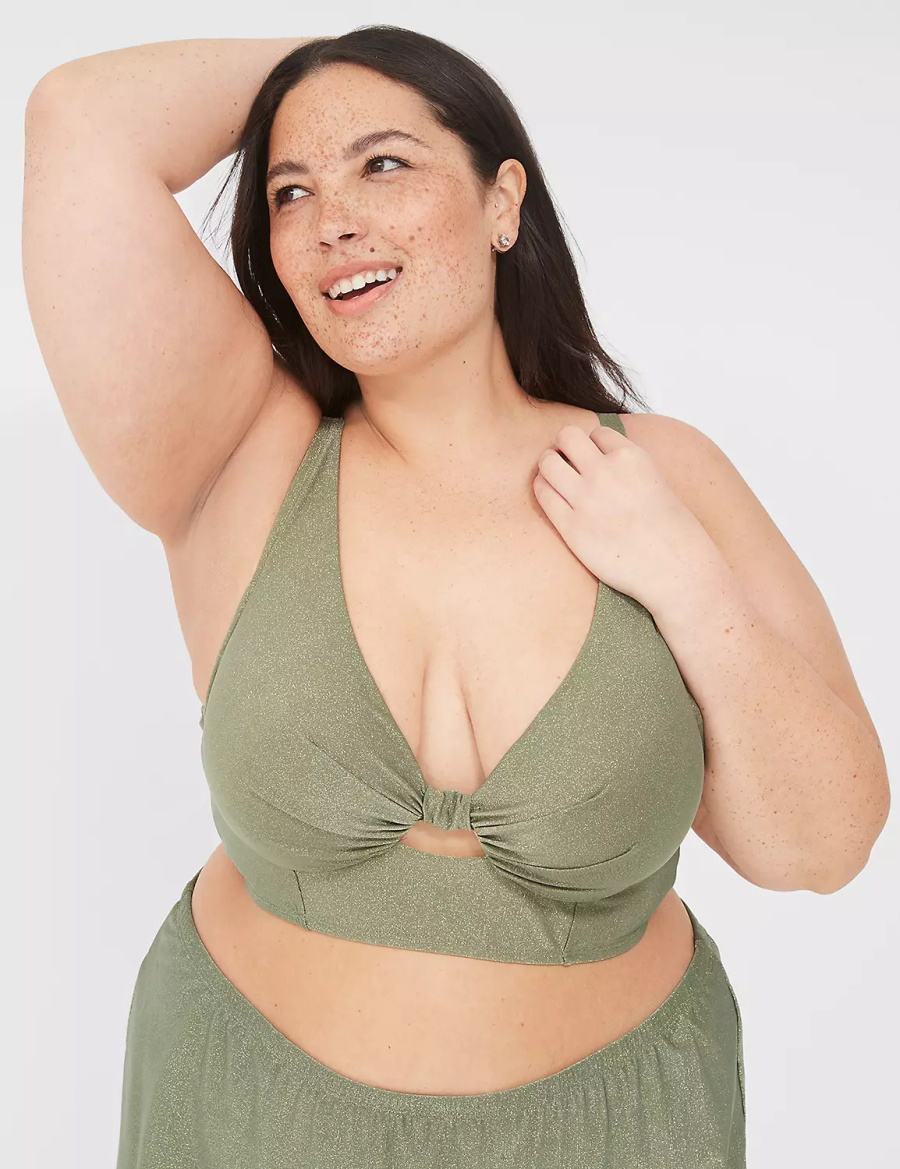 Green Lane Bryant Lurex Underwire Knot-Front Women Bikini Top | OYI8914PY