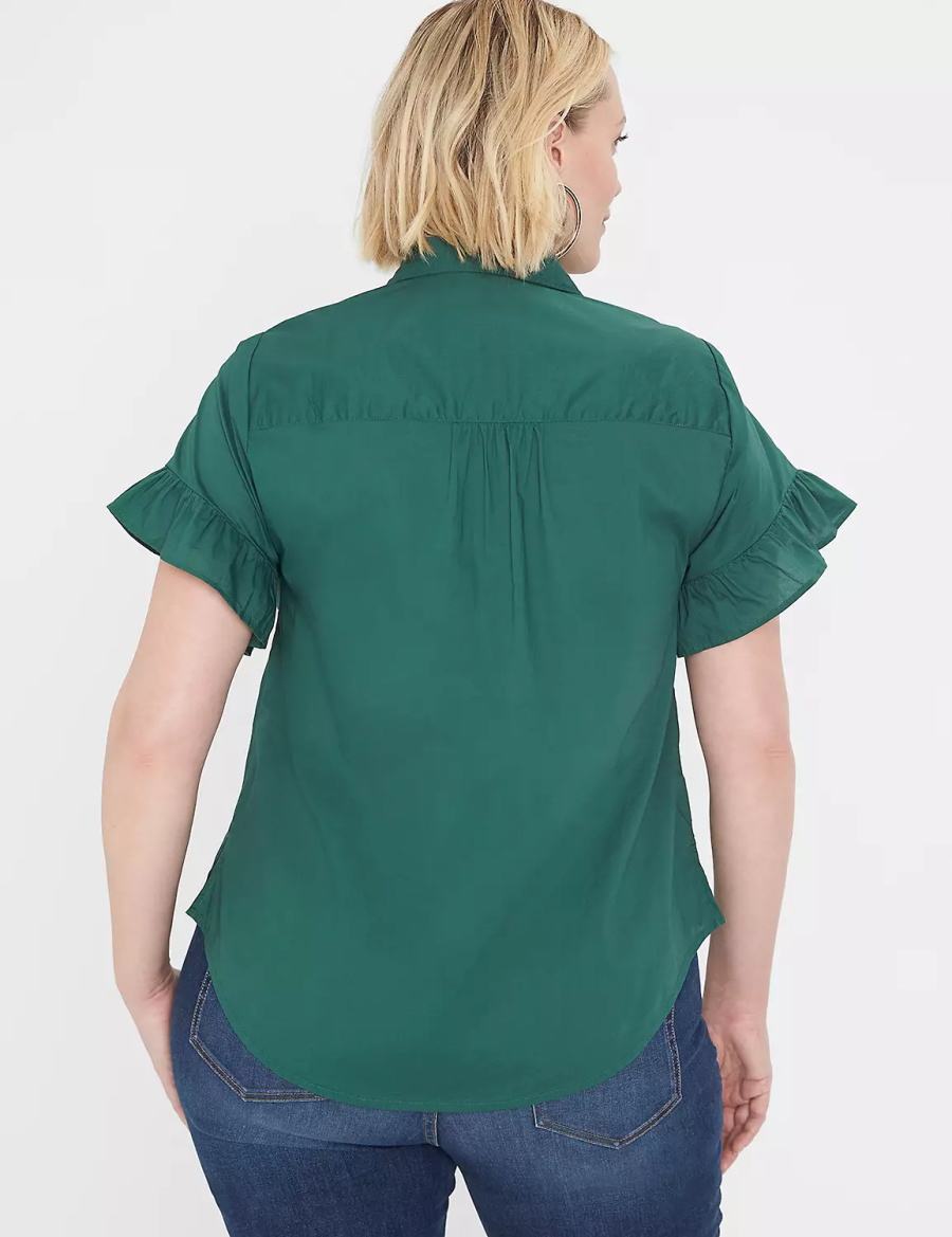 Green Lane Bryant Ruffle-Sleeve Button-Down Top Women T Shirts | ICS5881GB