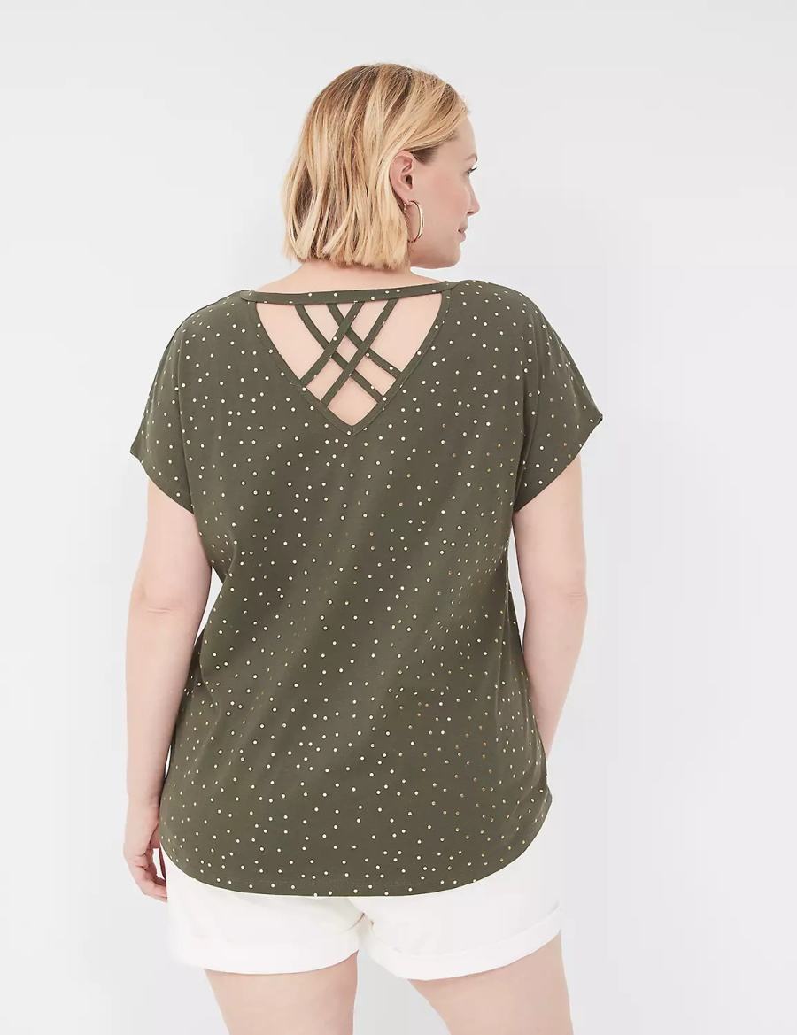 Green Lane Bryant Shimmer Foil Strappy-Back Tee Women T Shirts | HPN8352XV