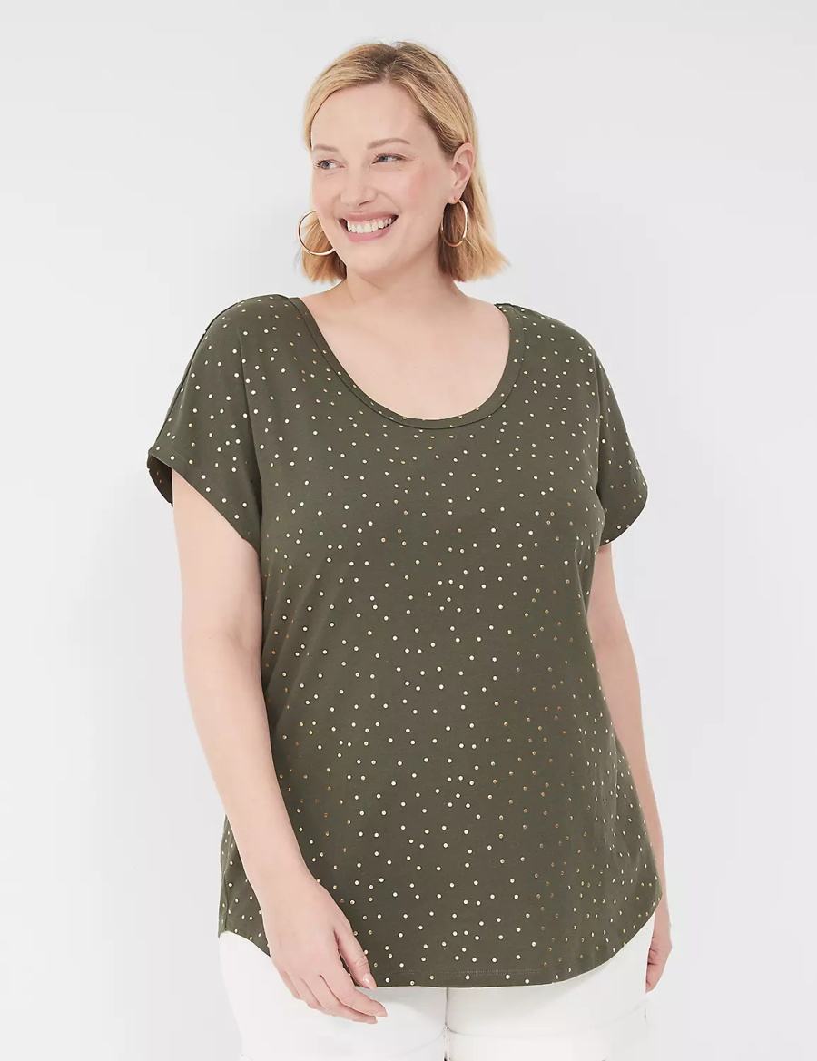 Green Lane Bryant Shimmer Foil Strappy-Back Tee Women T Shirts | HPN8352XV