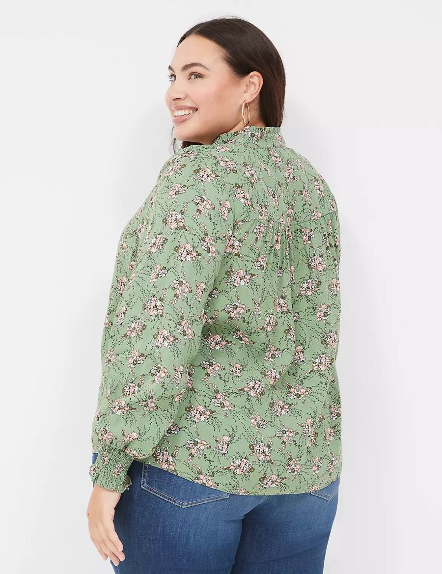 Green Lane Bryant Smocked Shoulder & Cuff Popover Women Blouse | QUT560JS