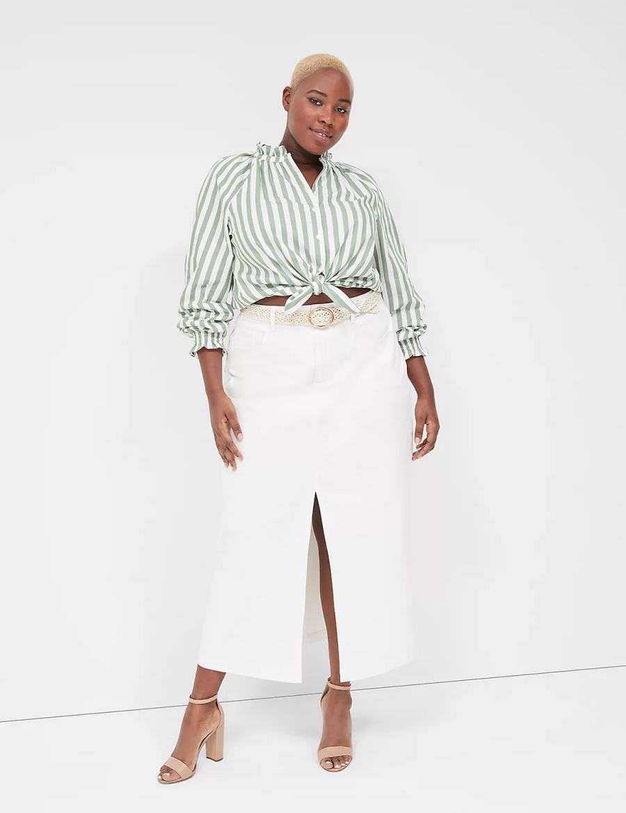 Green Stripes Lane Bryant Relaxed Button-Front Women Blouse | RJP1026IF