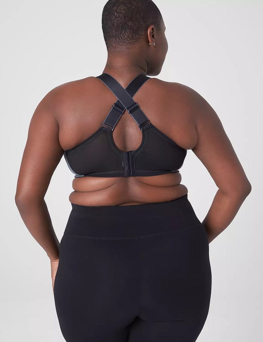 Grey Black Lane Bryant LIVI Wireless Medium-Impact Wicking Women Sports Bra | FPR6521WT