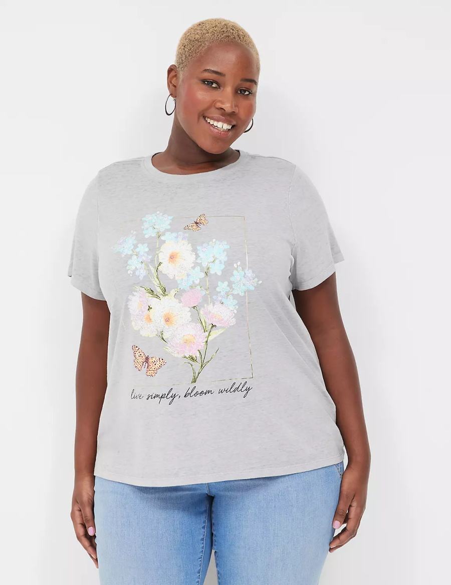 Grey Lane Bryant Bloom Wildly Graphic Tee Women T Shirts | WYJ145NE