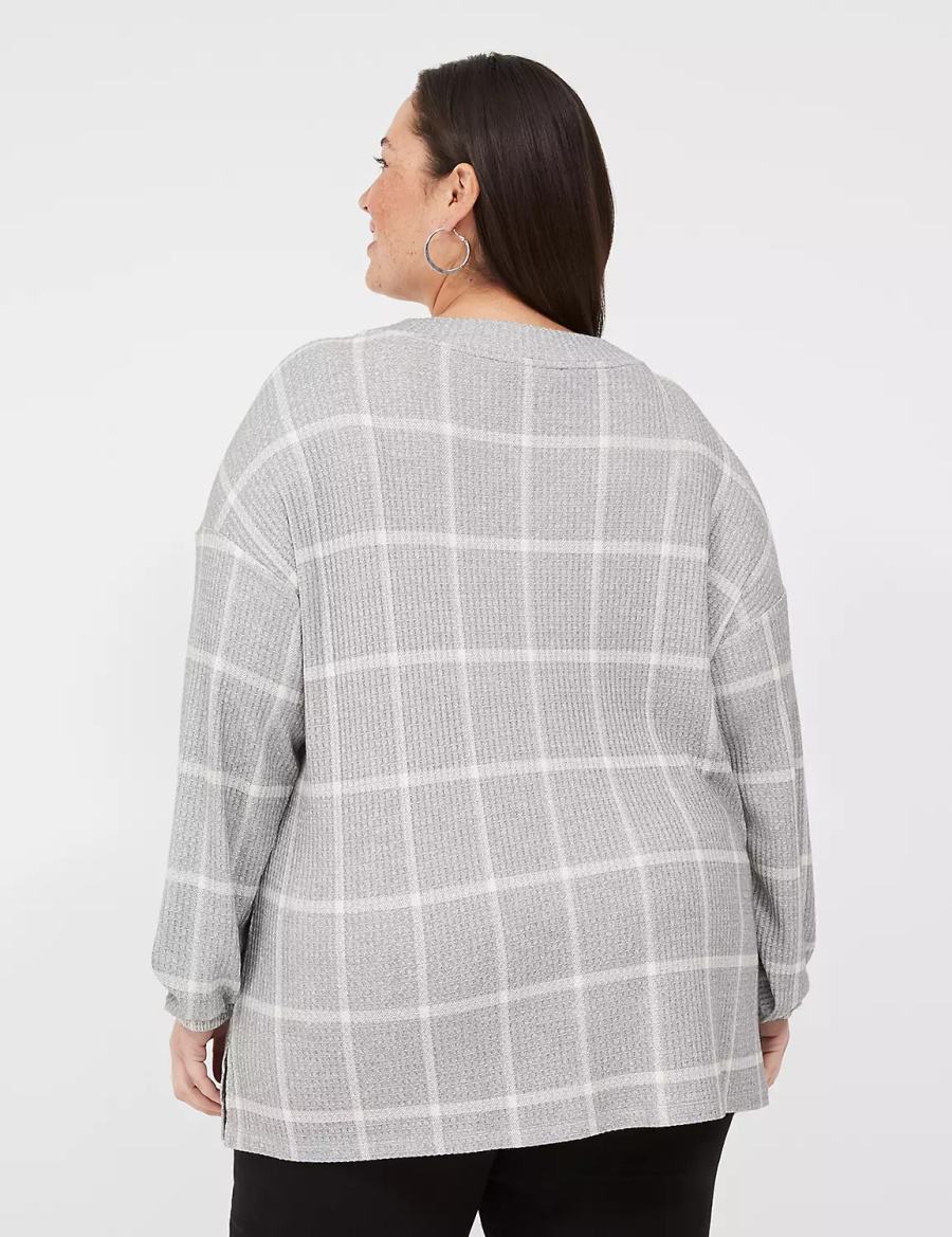 Grey Lane Bryant Blouson-Sleeve V-Neck Waffle Tunic Women T Shirts | CES7060FL