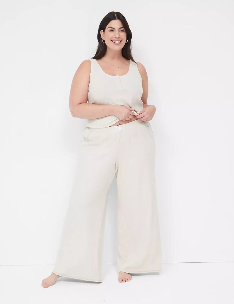 Grey Lane Bryant Brushed Rib Wide Leg Sleep Women Pants | FWK236AN