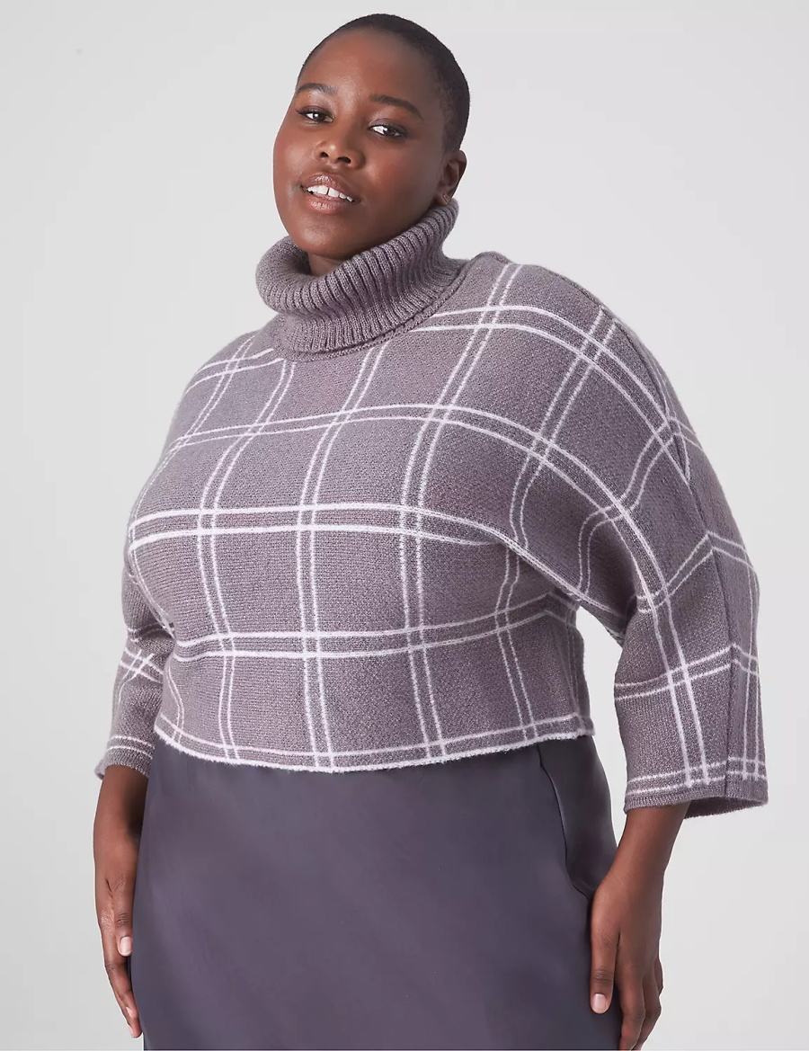 Grey Lane Bryant Classic 3/4-Sleeve Mock-Neck Jacquard Crop Women Sweaters | BUI8190XV