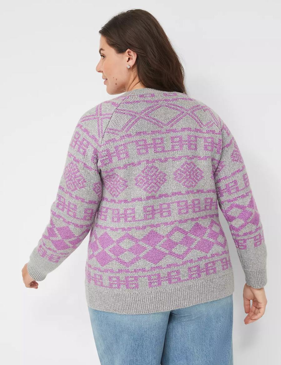 Grey Lane Bryant Crew-Neck Jacquard Women Sweaters | YWW9415WL