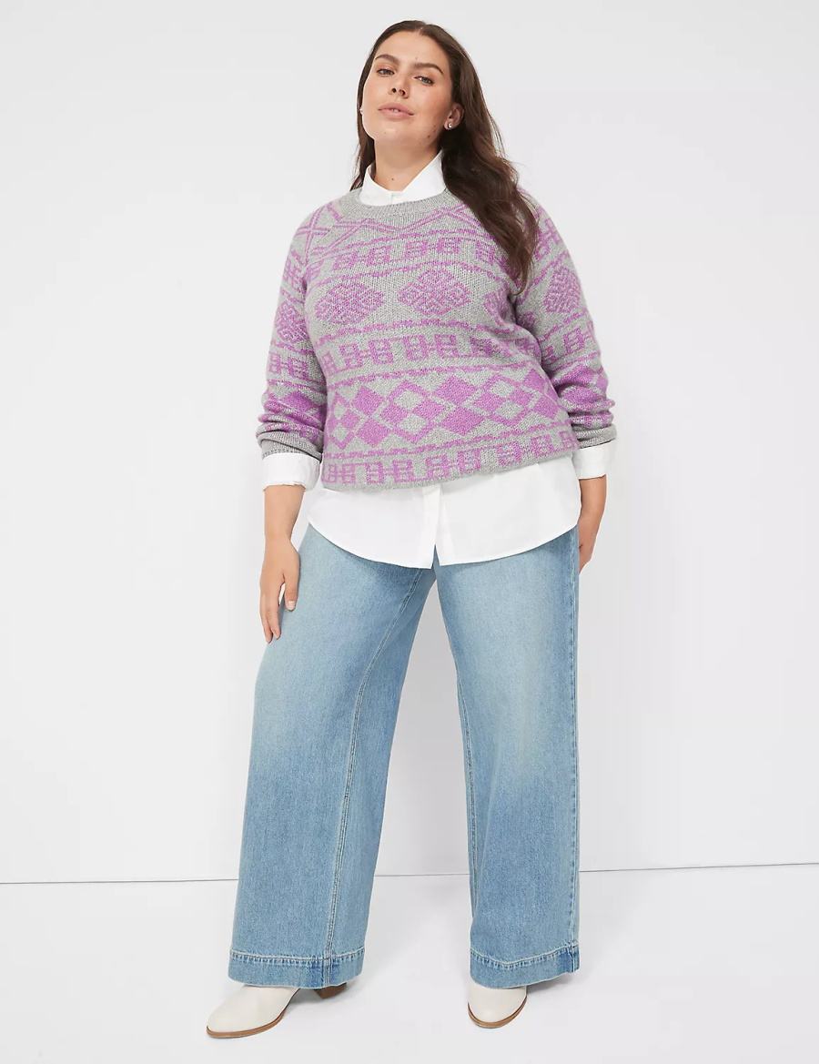 Grey Lane Bryant Crew-Neck Jacquard Women Sweaters | YWW9415WL