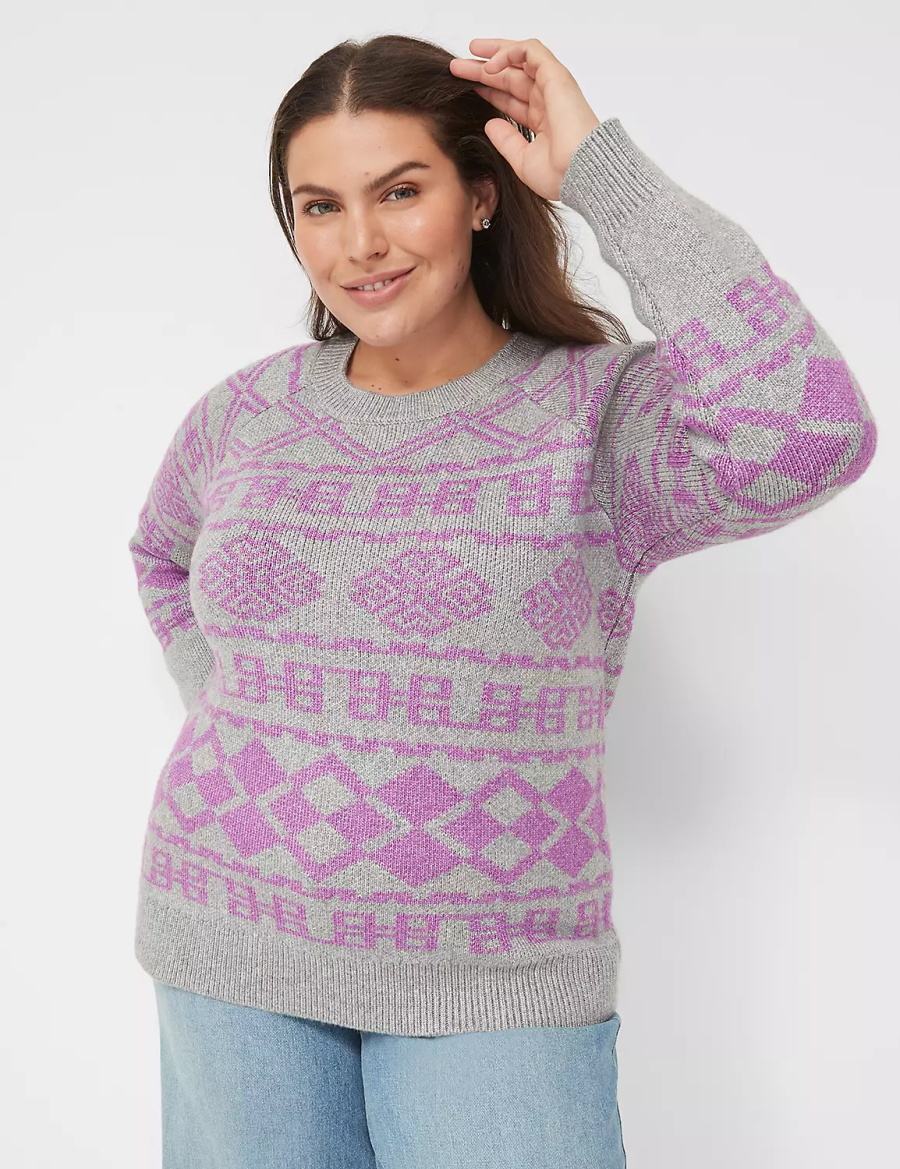 Grey Lane Bryant Crew-Neck Jacquard Women Sweaters | YWW9415WL