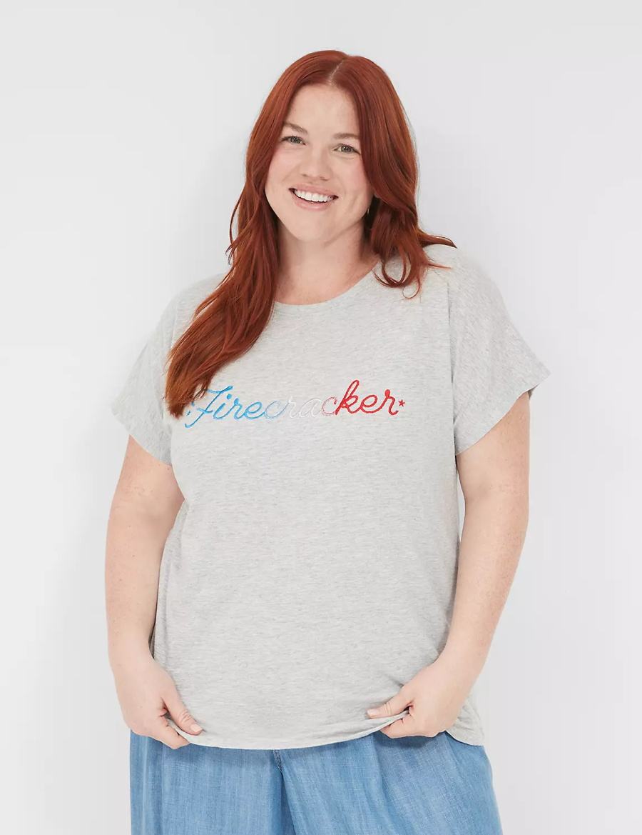 Grey Lane Bryant Embroidered Firecracker Graphic Tee Women T Shirts | AVF8115XE