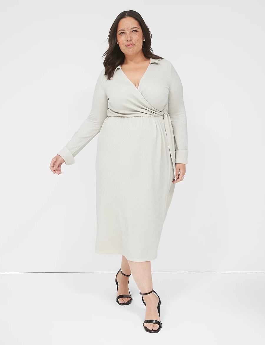 Grey Lane Bryant Lurex Faux-Wrap Collar Women Maxi Dress | LEX947LS