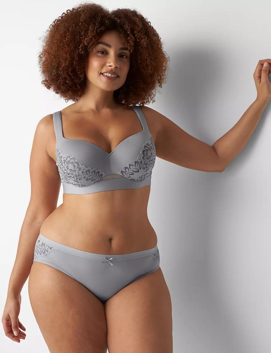 Grey Lane Bryant No-Show With Satin Lace Women Hipster Panty | XMB4138KN