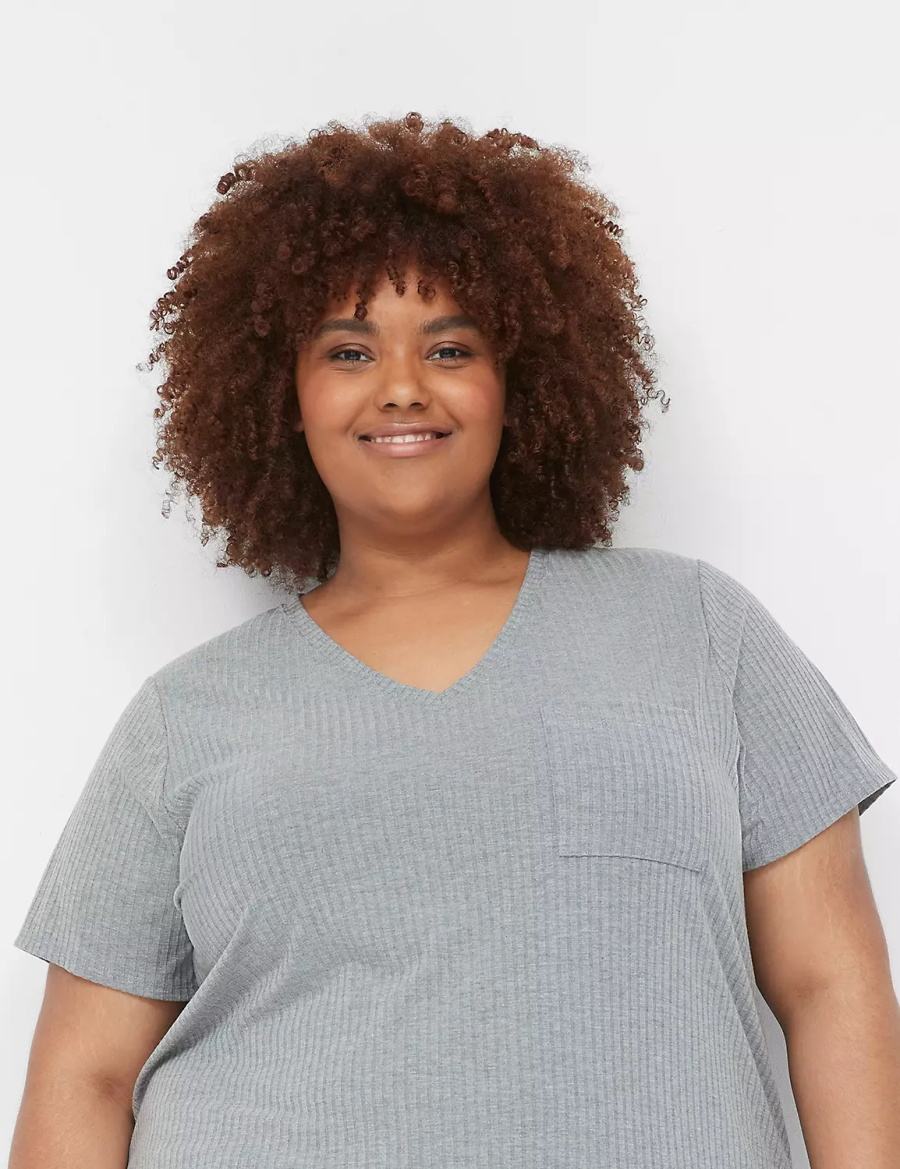 Grey Lane Bryant Wide Rib Pocket V-Neck Tee Women T Shirts | CTA7815QD