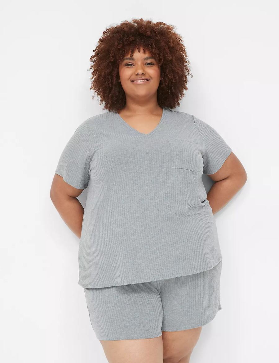 Grey Lane Bryant Wide Rib Pocket V-Neck Tee Women T Shirts | CTA7815QD