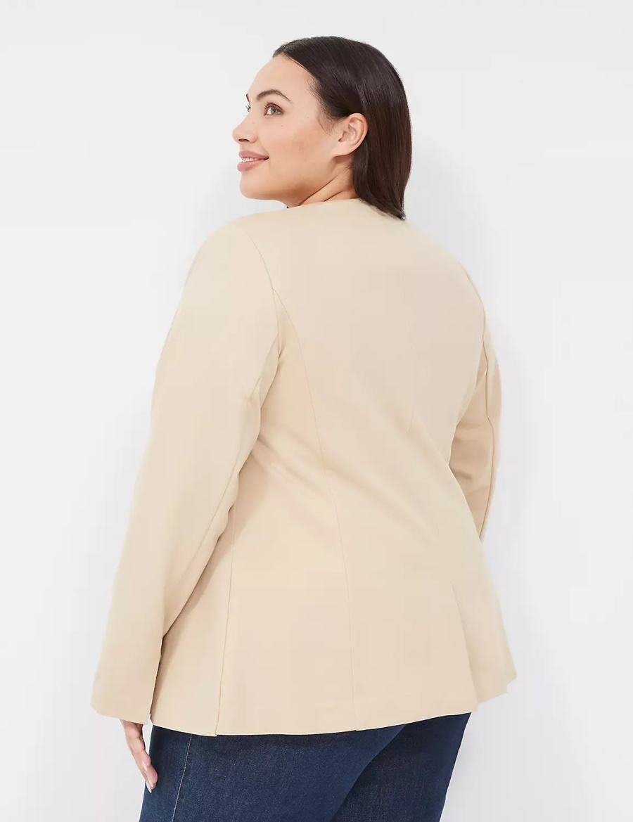 Khaki Lane Bryant Ponte Bryant Collarless Women Blazers | UII4058GX