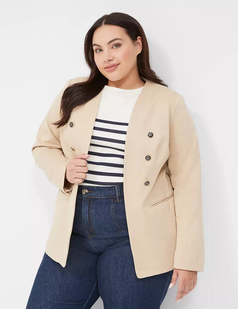 Khaki Lane Bryant Ponte Bryant Collarless Women Blazers | UII4058GX