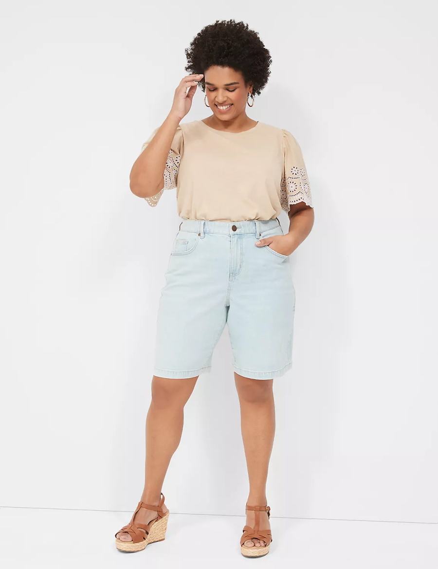 Light Blue Lane Bryant Boyfriend Fit Bermuda Jean Women Shorts | XCI6747XU