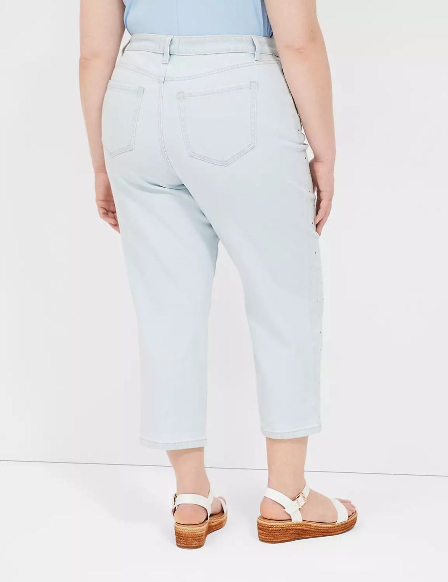 Light Blue Lane Bryant Boyfriend Fit Capri With Rhinestone Embellishments Women Jeans | UOQ4550SR