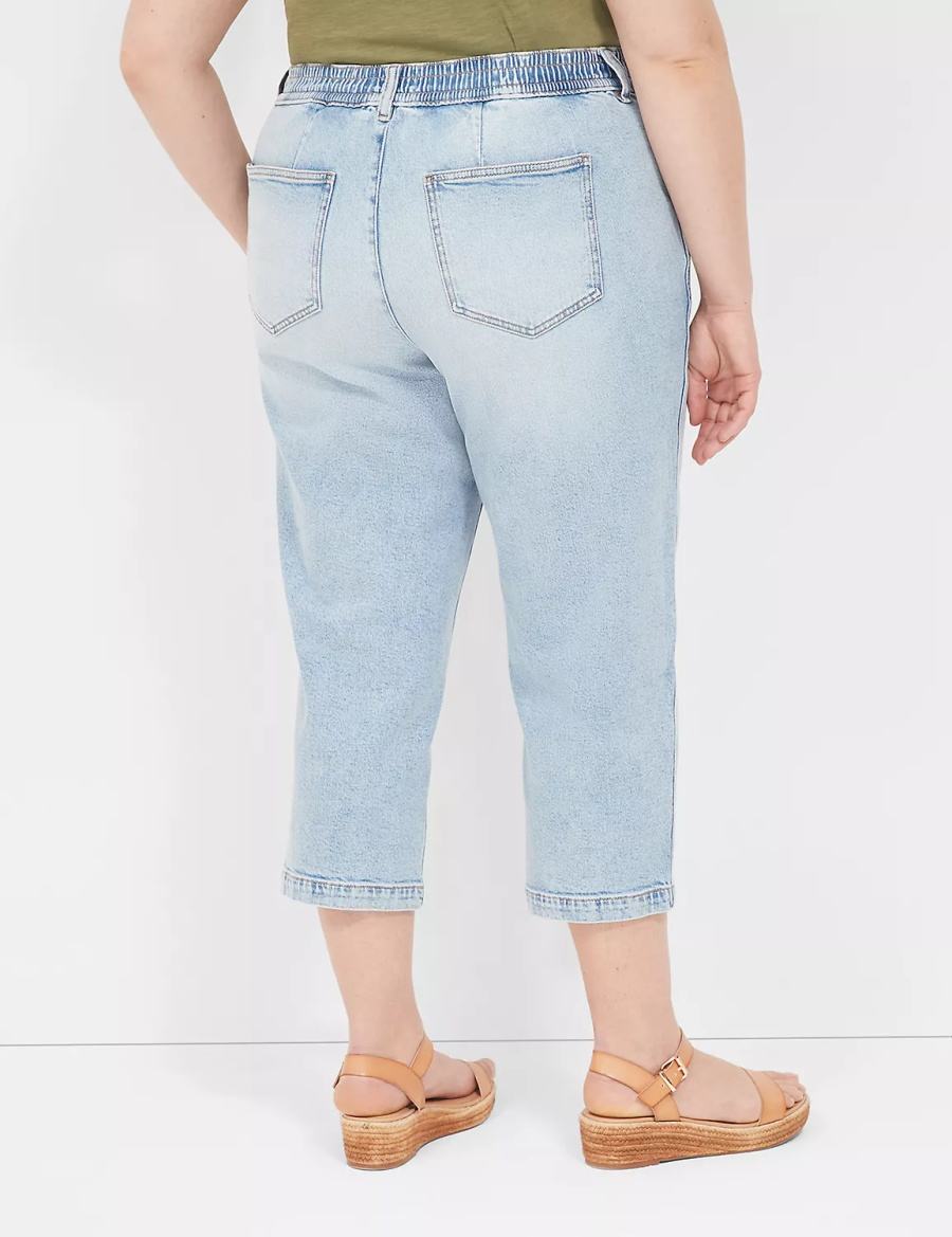 Light Blue Lane Bryant Elastic Back-Waist Boyfriend Capri Women Jeans | DBH298JJ