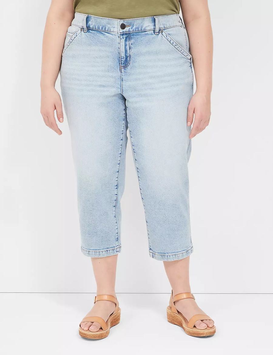 Light Blue Lane Bryant Elastic Back-Waist Boyfriend Capri Women Jeans | DBH298JJ