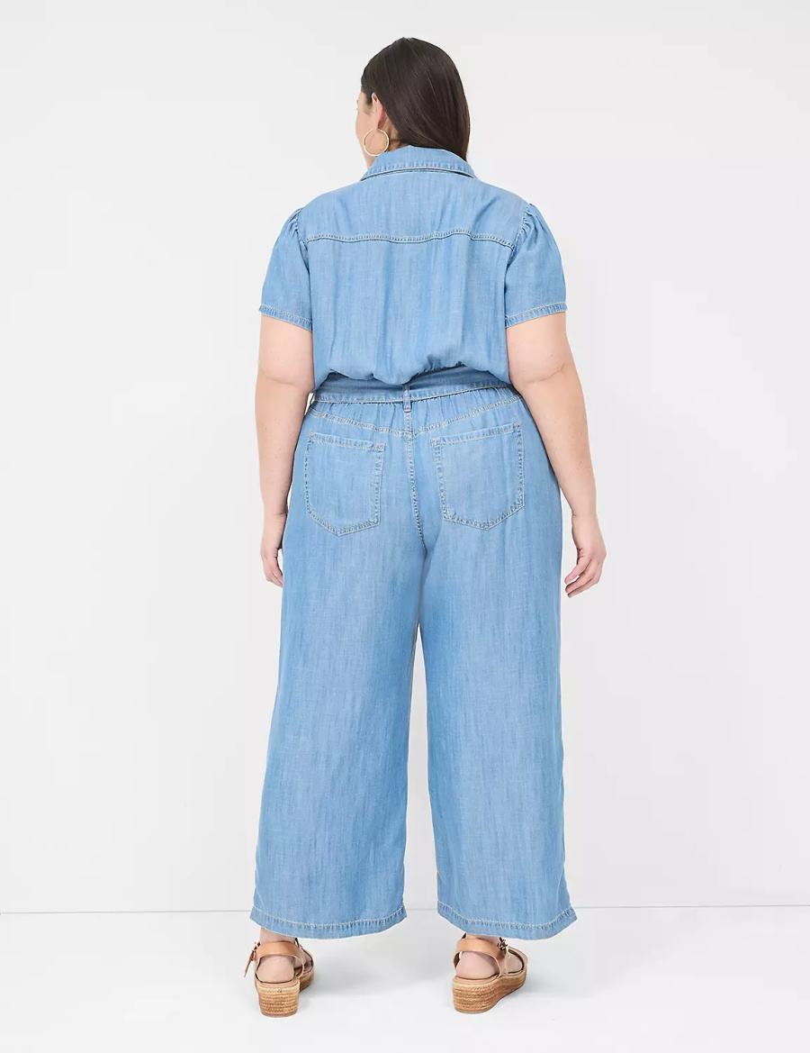 Light Blue Lane Bryant Fluid Denim Women Jumpsuit | YZR8661LQ