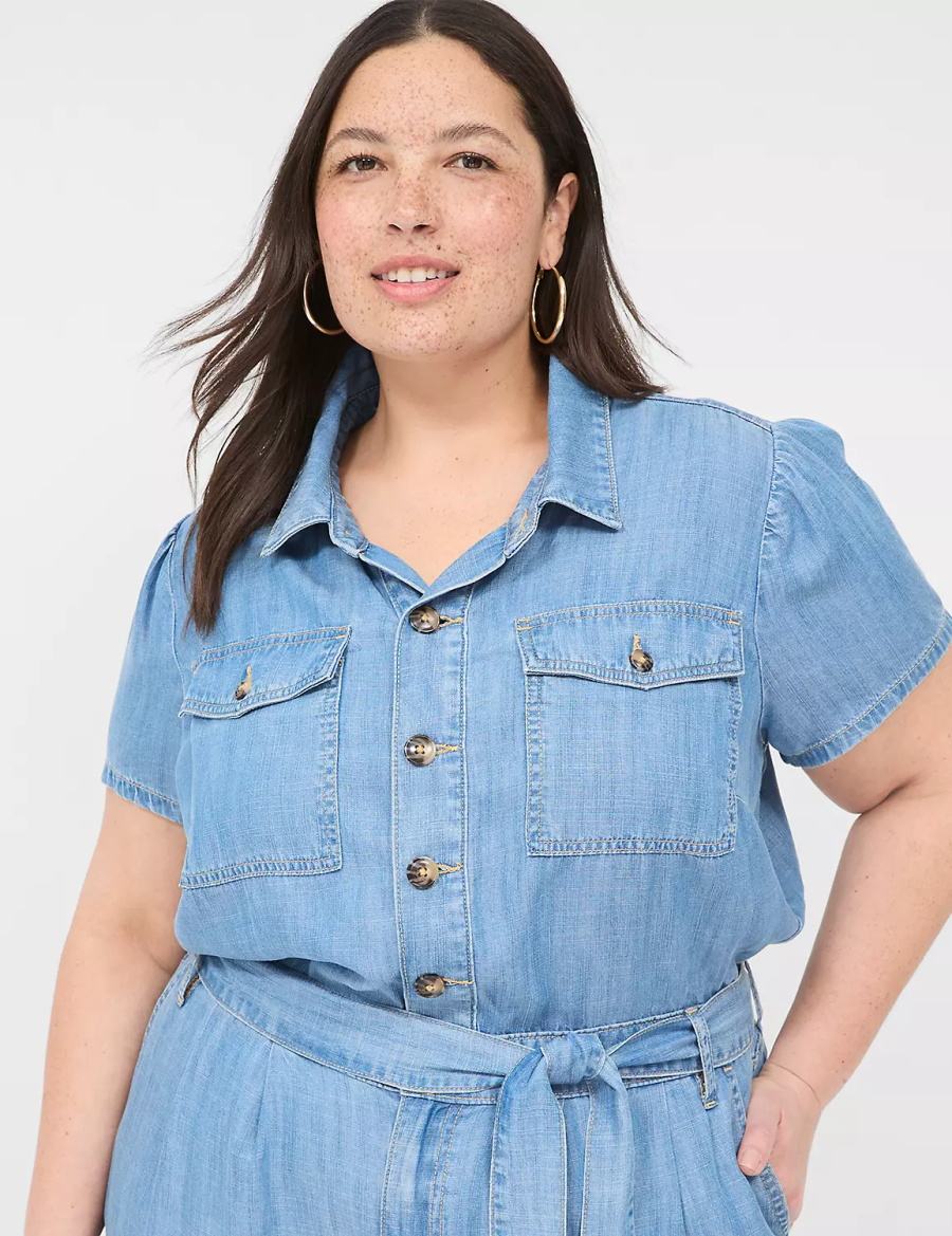 Light Blue Lane Bryant Fluid Denim Women Jumpsuit | YZR8661LQ