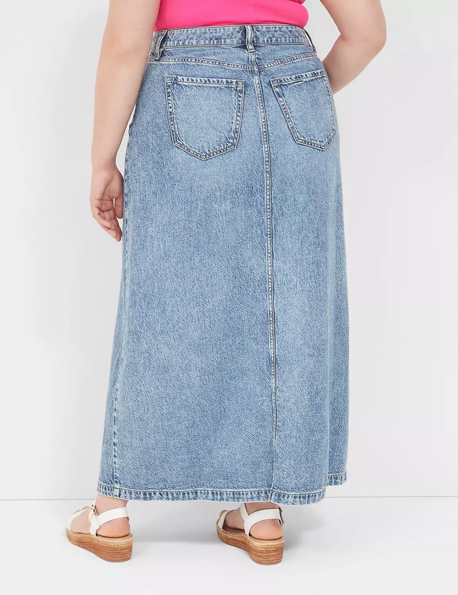 Light Blue Lane Bryant High-Rise Front-Slit Denim Maxi Women Skirts | YCH9361YL