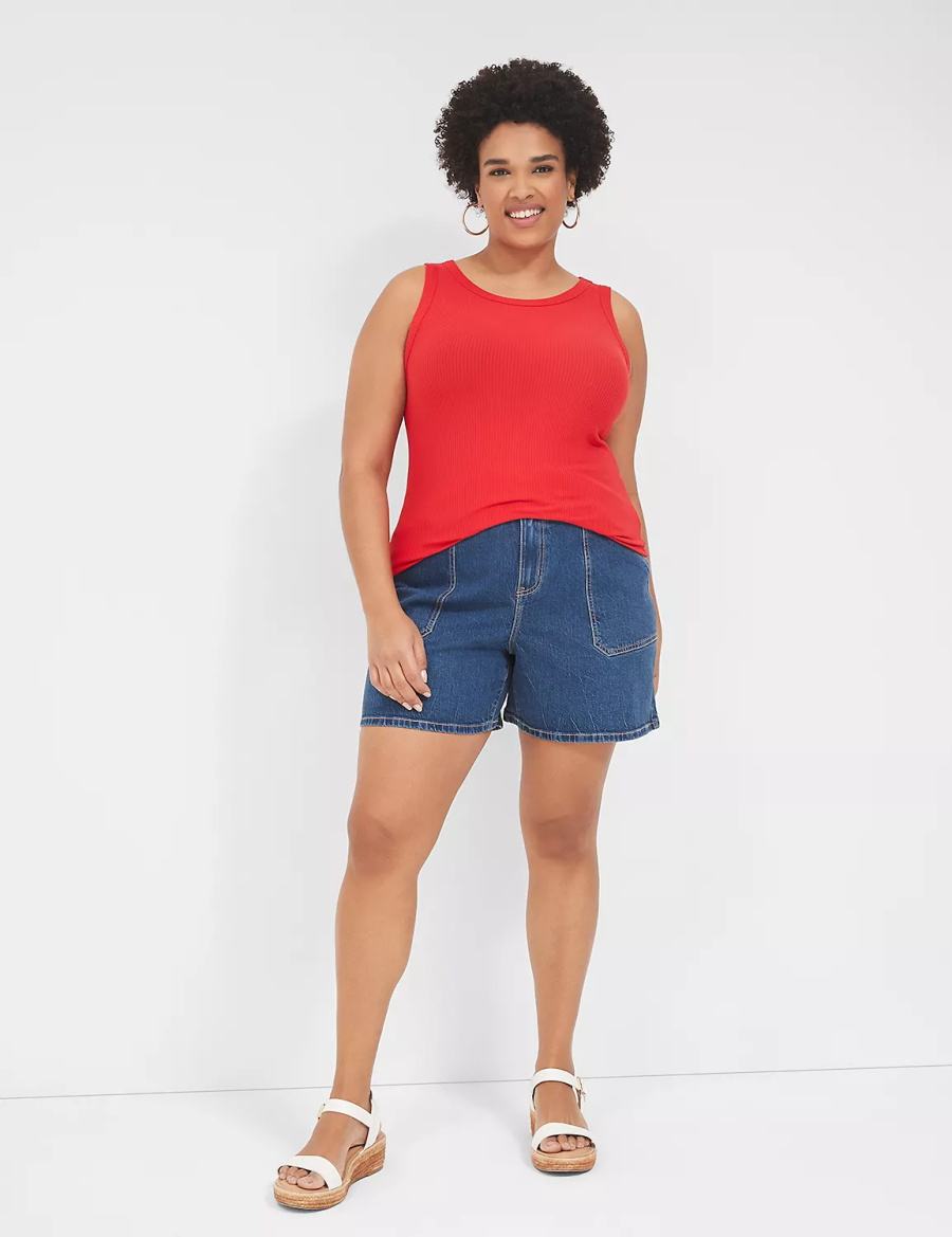 Light Blue Lane Bryant High-Rise Utility Jean Women Shorts | YJI9467QN