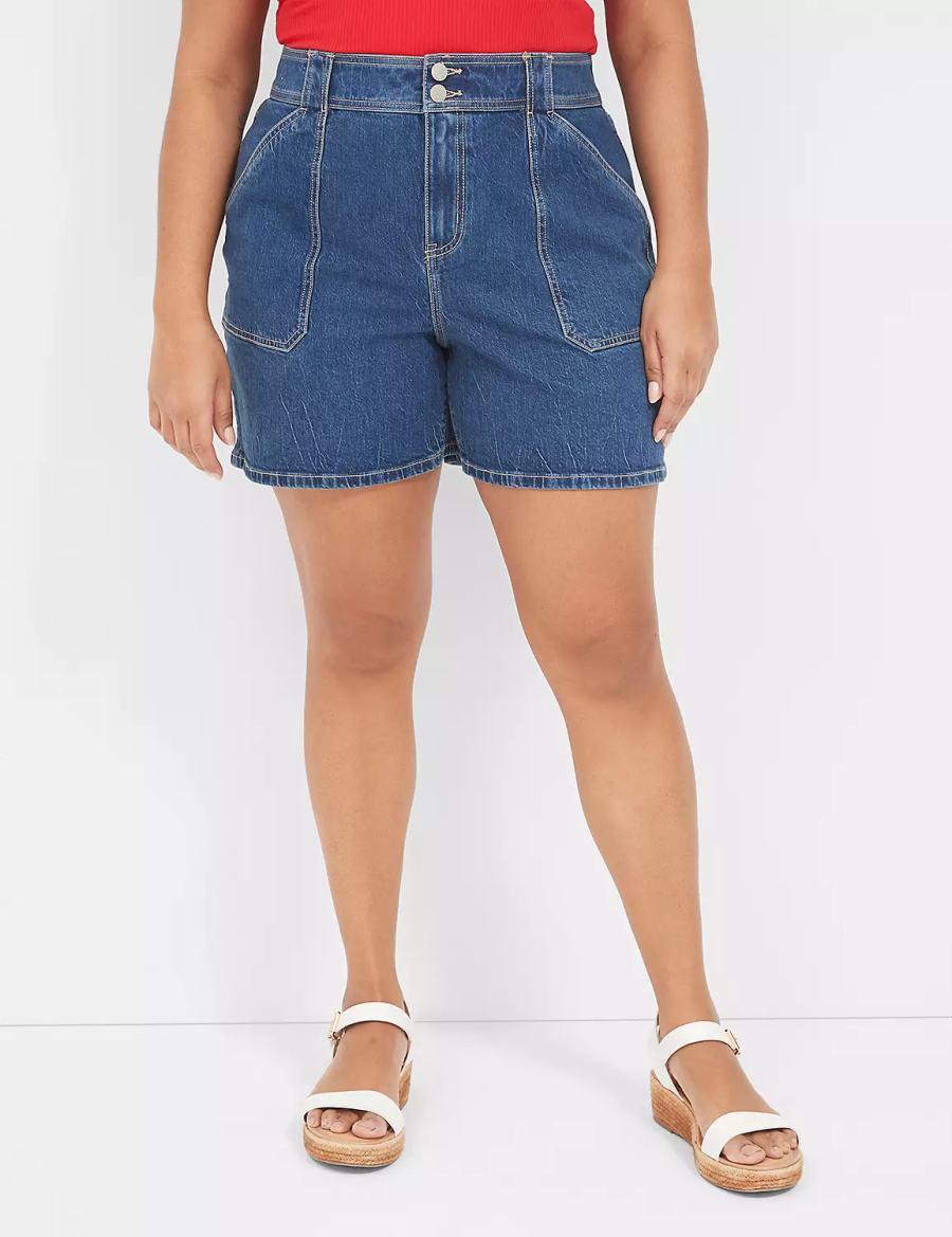 Light Blue Lane Bryant High-Rise Utility Jean Women Shorts | YJI9467QN