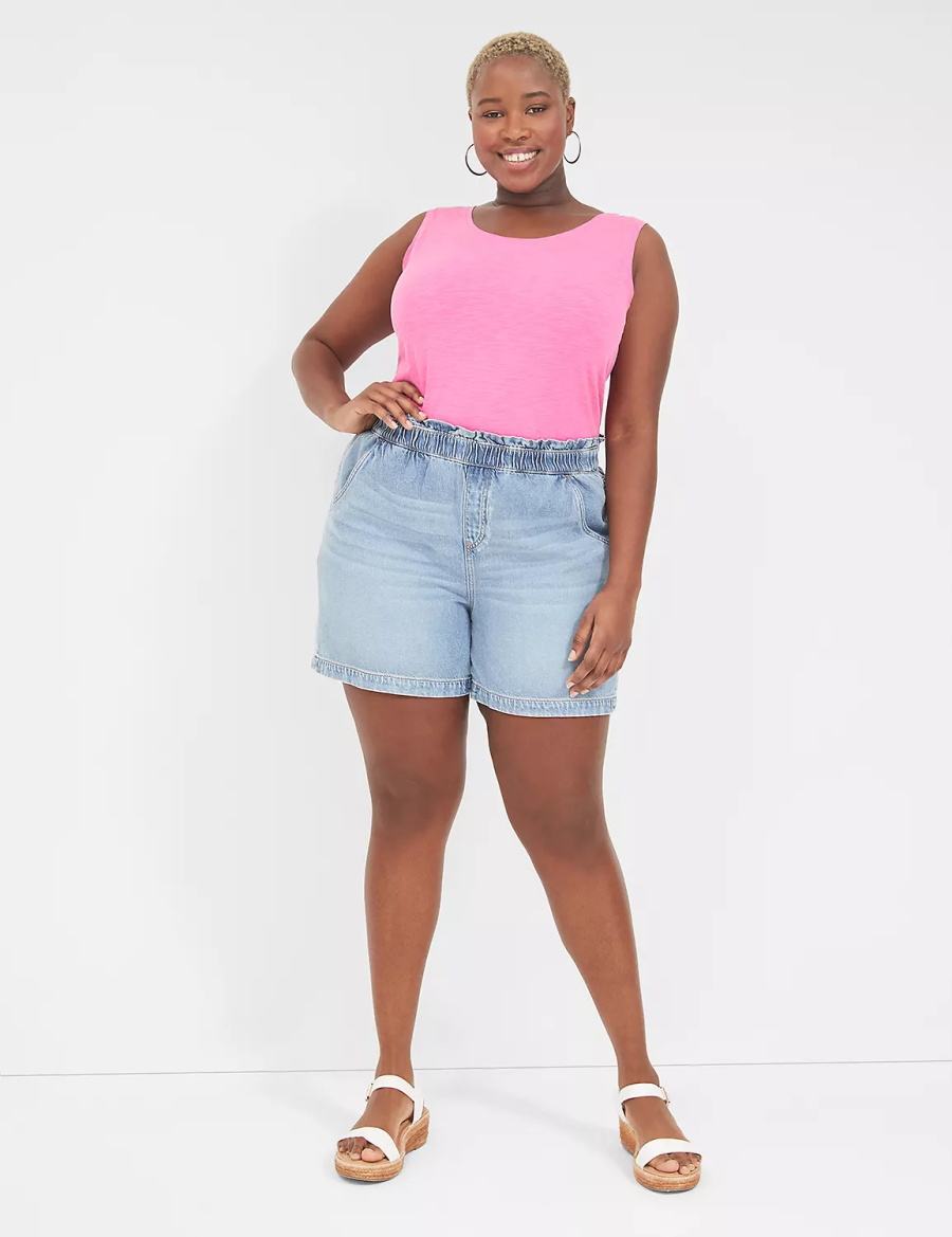 Light Blue Lane Bryant Pull-On Fit Flirty Jean Women Shorts | YRR2221XV