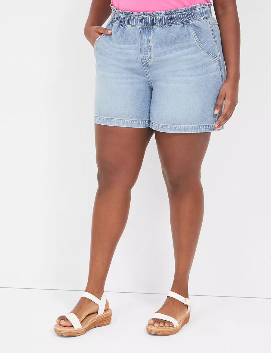 Light Blue Lane Bryant Pull-On Fit Flirty Jean Women Shorts | YRR2221XV