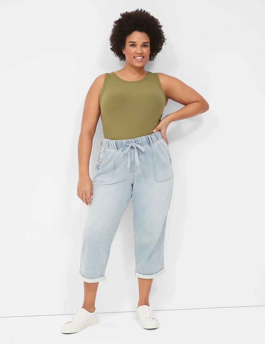 Light Blue Lane Bryant Pull-On Fit Knit Boyfriend Capri Women Jeans | ONK558DS