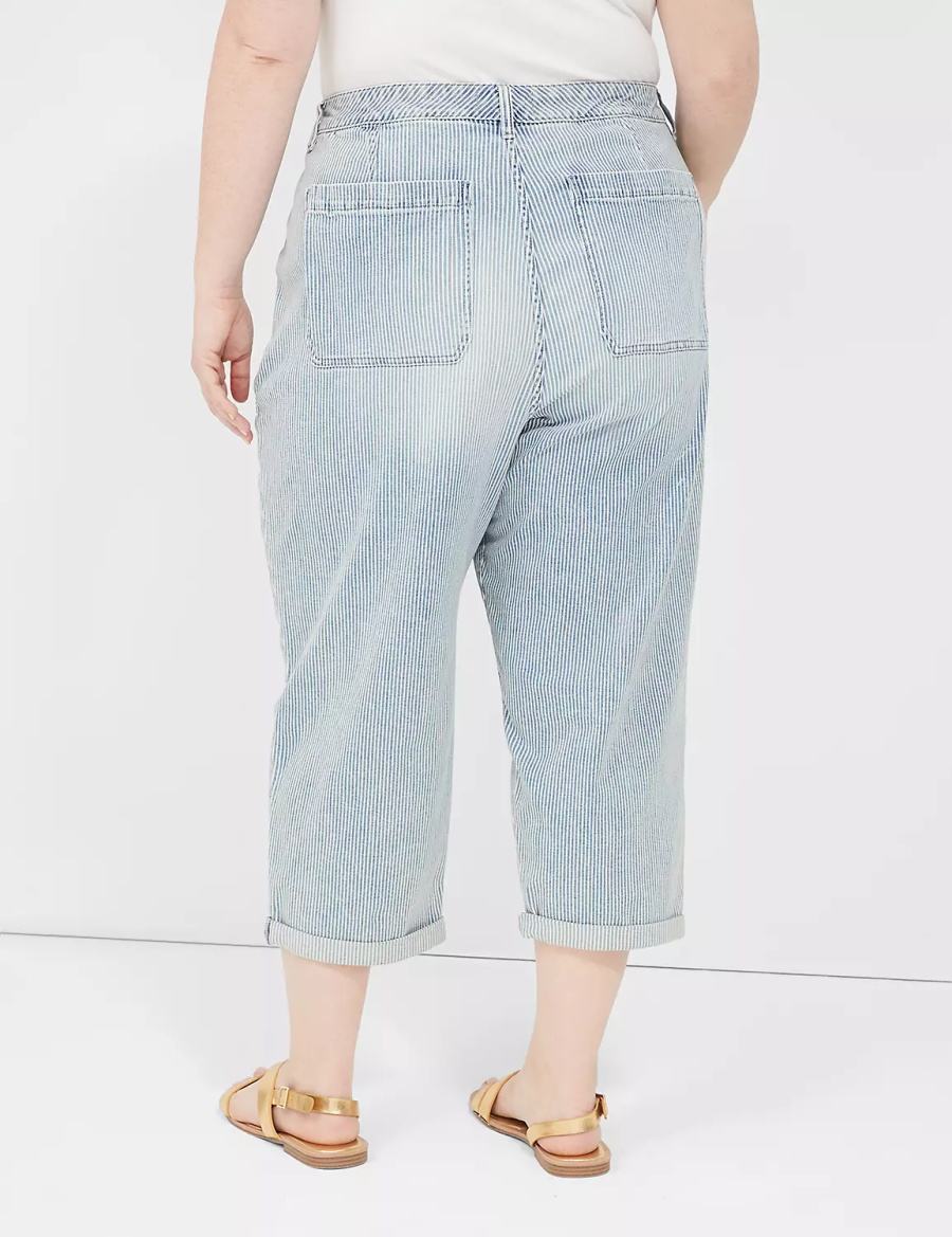 Light Blue Lane Bryant Railroad Stripe Boyfriend Fit Capri Women Jeans | IWR6558CK