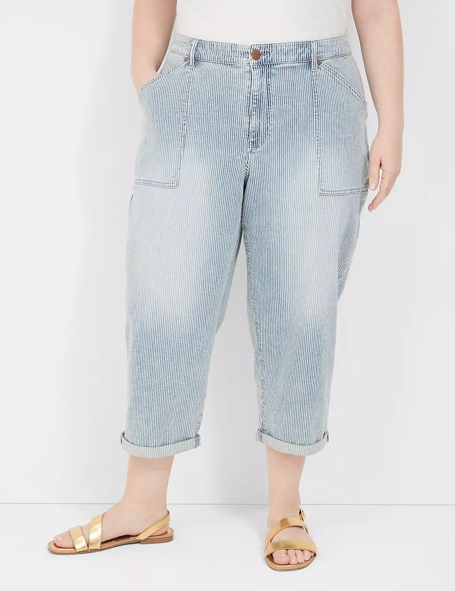 Light Blue Lane Bryant Railroad Stripe Boyfriend Fit Capri Women Jeans | IWR6558CK