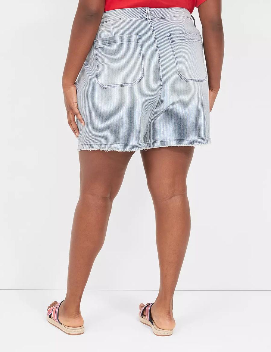 Light Blue Lane Bryant Railroad Stripe Carpenter Jean Women Shorts | UPK4745XY