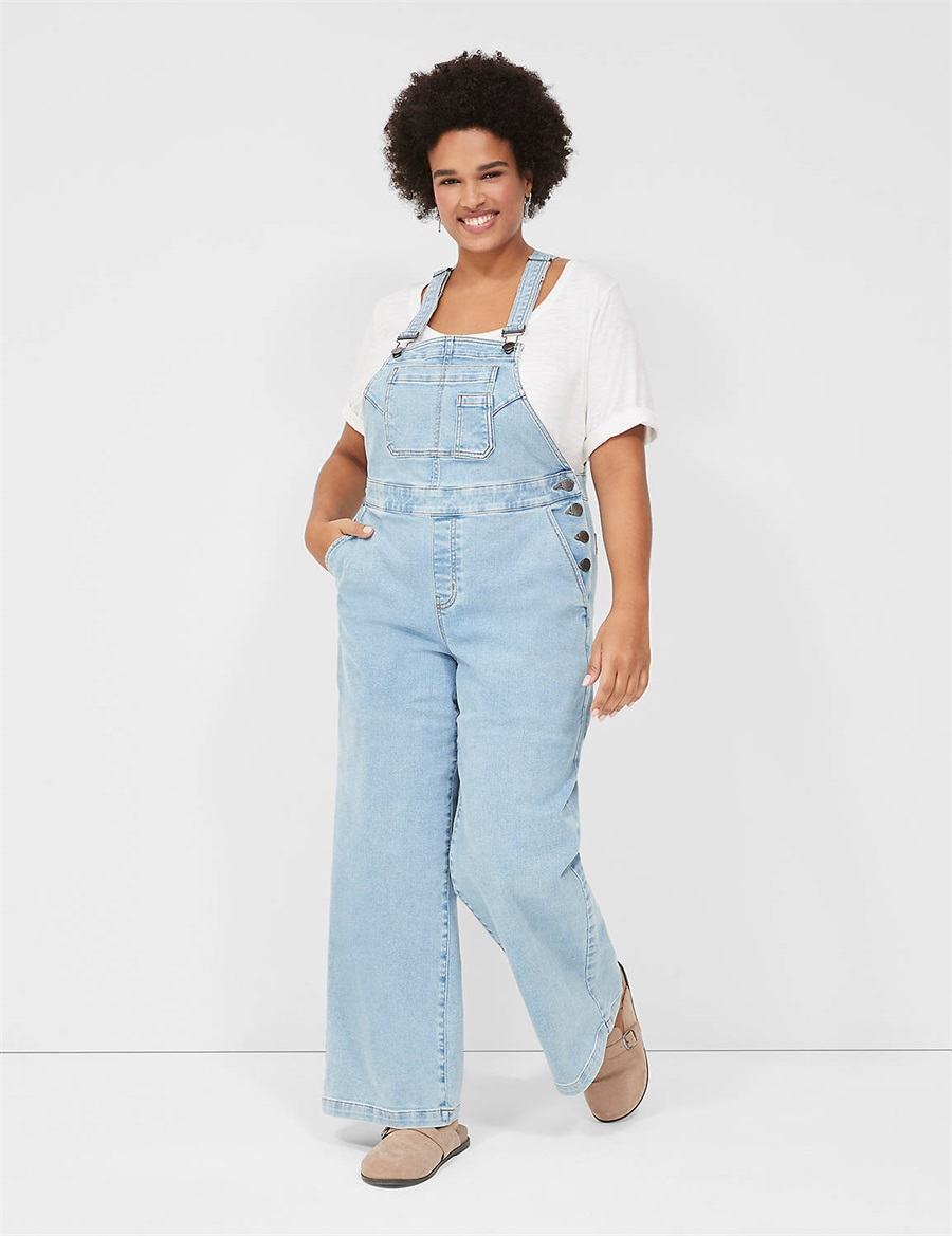 Light Blue Lane Bryant Wide Leg Denim Women Overall | JTI9273VL