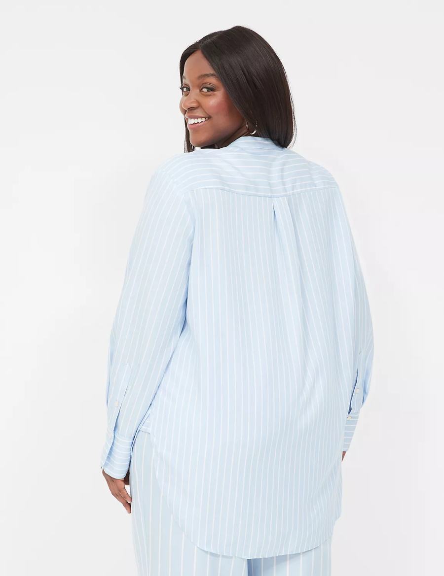 Light Blue Stripes Lane Bryant Relaxed Collar Button-Down Women Shirts | SSQ8139UV