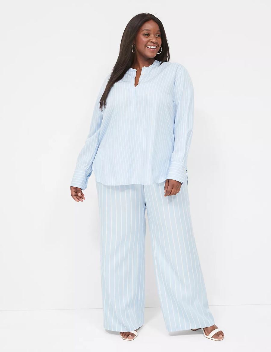 Light Blue Stripes Lane Bryant Relaxed Collar Button-Down Women Shirts | SSQ8139UV