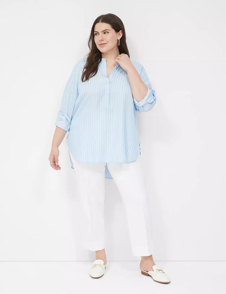 Light Blue Stripes Lane Bryant Relaxed Collar Button-Down Women Shirts | SSQ8139UV