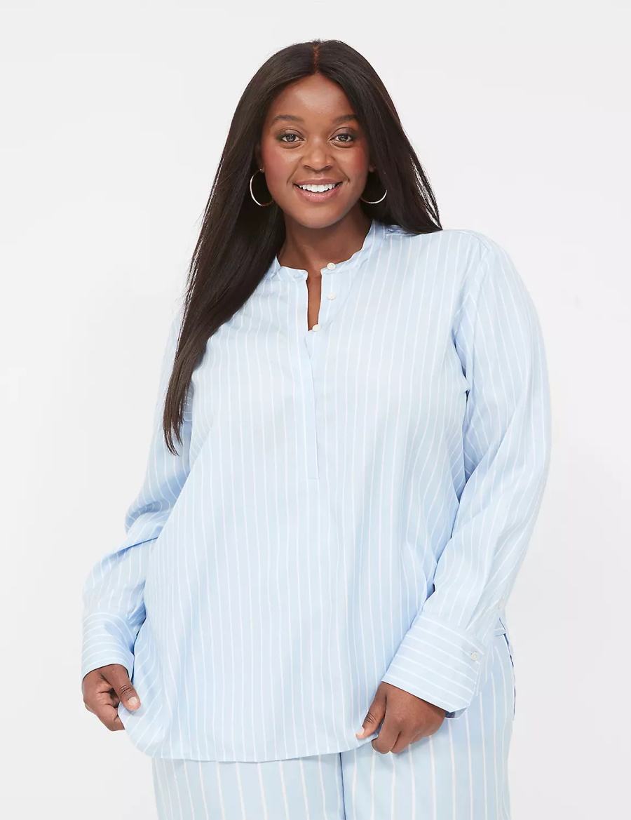 Light Blue Stripes Lane Bryant Relaxed Collar Button-Down Women Shirts | SSQ8139UV