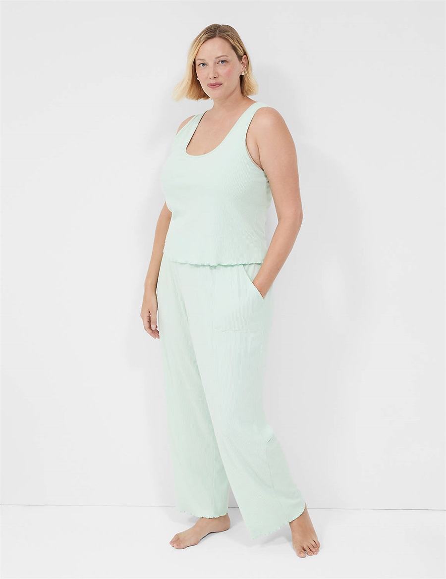 Light Green Lane Bryant Brushed Rib Lettuce-Hem Women Tanks | BVY8796DY