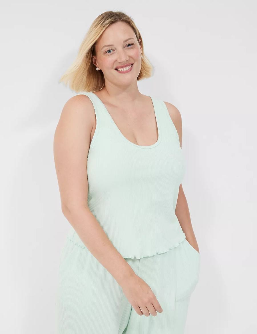 Light Green Lane Bryant Brushed Rib Lettuce-Hem Women Tanks | BVY8796DY