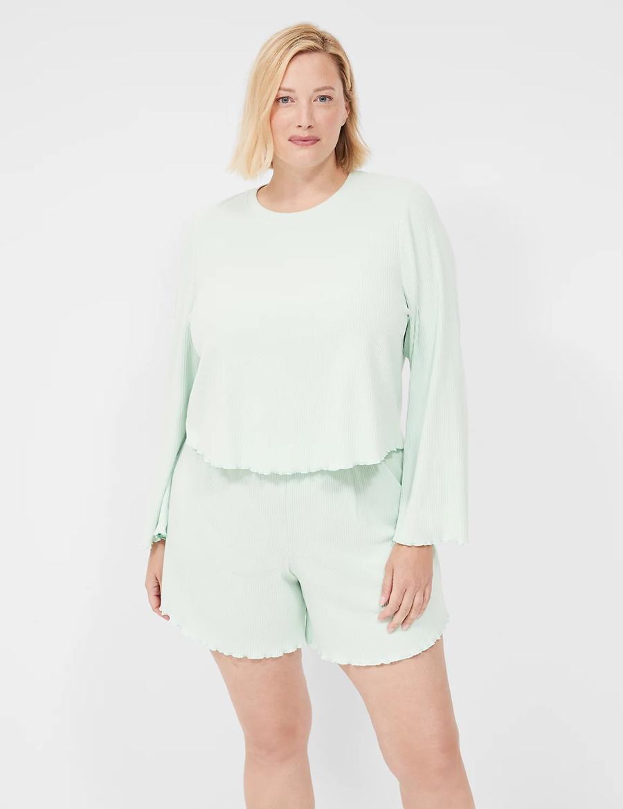 Light Green Lane Bryant Brushed Rib Lettuce-Hem Sleep Women Shorts | EXV881NY